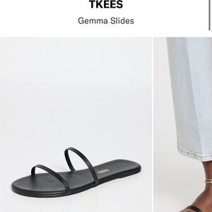 TKEES Gemma Double-Strap Black Leather Slide Sandals